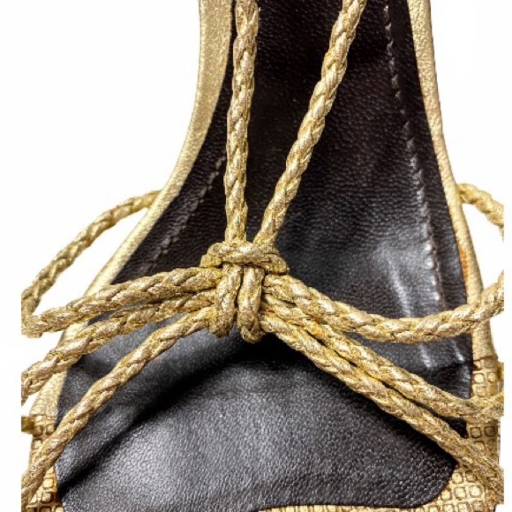Burberry Gold Braided Strappy Sandals 3” Heel Size EU 37.5 - Picture 14 of 16